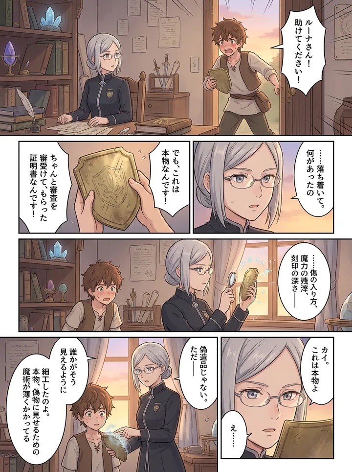 Anime comic flashcard for the English phrase "certify"